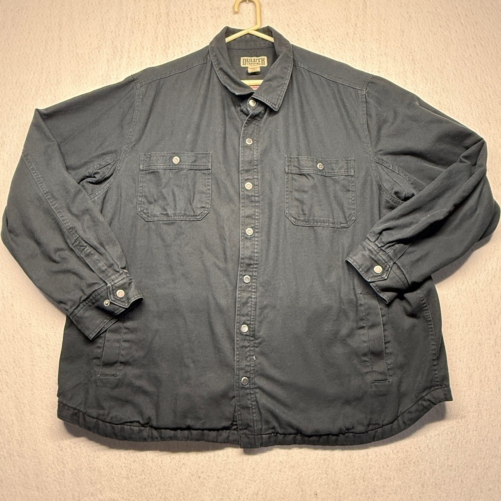 Duluth Trading Co Mens 3XL Black Canvas Flannel Lined Shirt Jacket 92322 C19